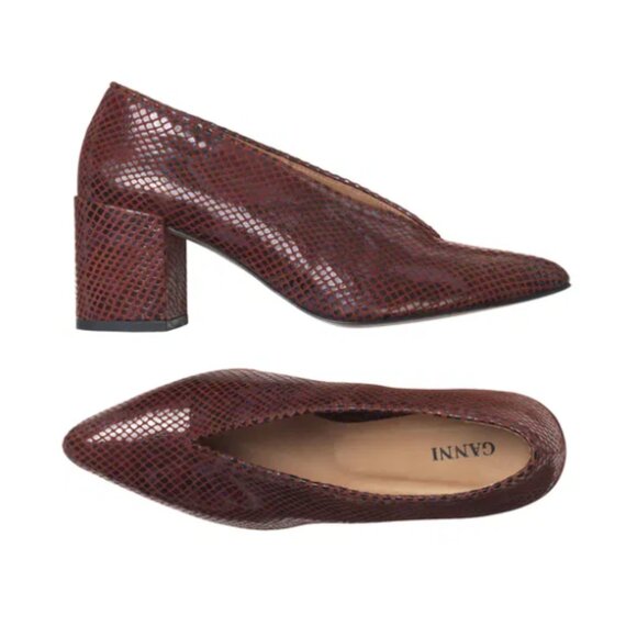 Ganni Doris Leather Heel | Smoked Paprika Block Pump | Red Orange Embossed - Picture 9 of 10